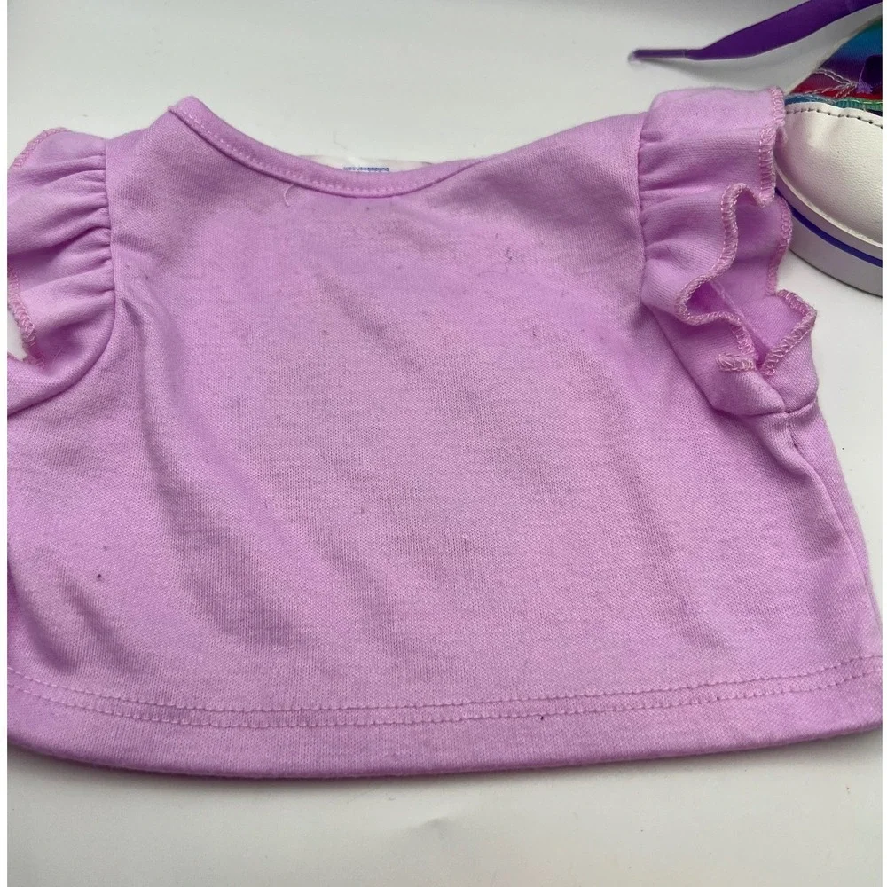 Build A Bear 3 Piece Clothing Lot T Shirt Skirt Sneakers Rainbow Tulle Butterfly
